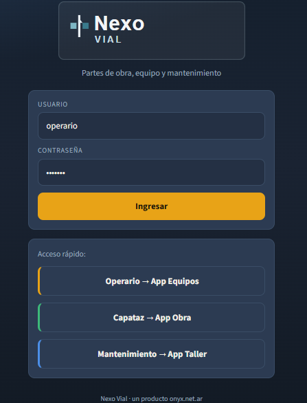 Nexo Vial — pantalla de ingreso